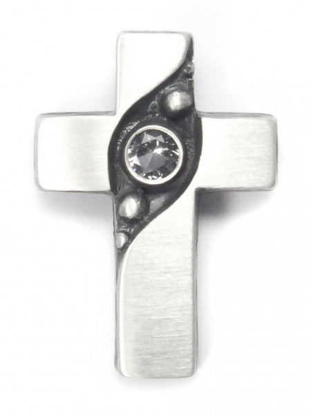 Nord-Form Kreuzanhänger in 925/ Silber mit Bergkristall
