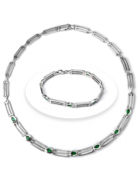 Set aus Damen-Collier & Armband Silber mit grünen Zirkonia 45 cm & 19 cm