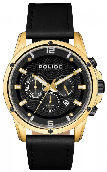 Police Unisex Erwachsene Analog Quarz Uhr mit Leder Armband PL15525JSG.02