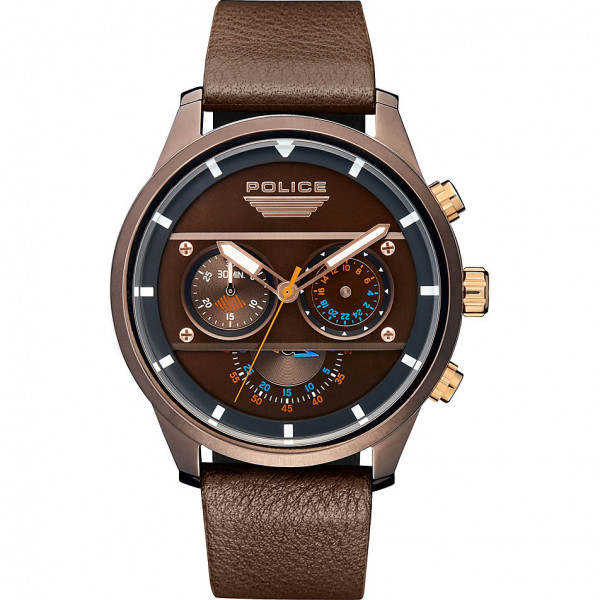 Police Unisex Erwachsene Analog Quarz Uhr mit Leder Armband PL15411JSBN.12