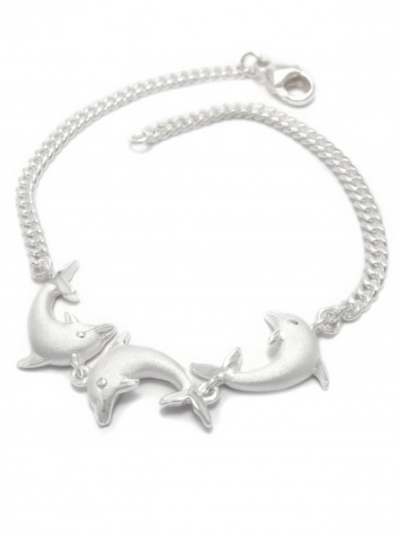 Damenarmband mit 3 Delfinen aus 925/ Silber Rhodiniert 19 cm