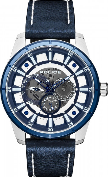 Police Unisex Erwachsene Analog Quarz Uhr mit Leder Armband PL15410JSTBL.04