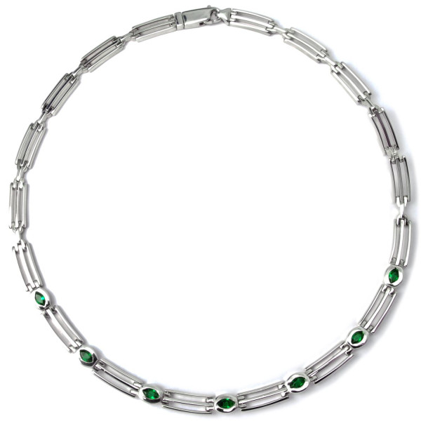 Damen-Collier 925/ Silber Rhodiniert mit Grünen Zirkonia 45 cm