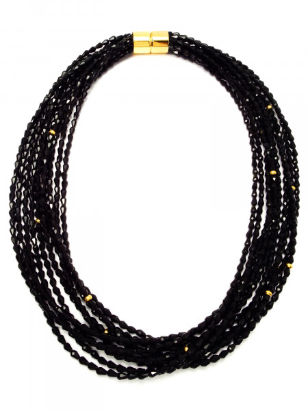 Collier-Kette aus Schwarzem Kristall mit Vergoldetem Verschluss 50 cm